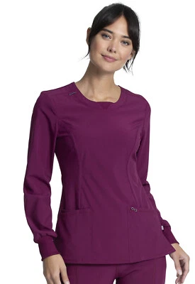 Wine Cherokee Scrubs Infinity Long Sleeve Round Neck Top CK781A WNPS - Image 1 of 4