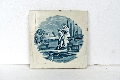 Azulejo antiguo hecho por A. M. Ltd Inglaterra alrededor de 1900 azul diseño clásico impresión " Foto 1 de 4