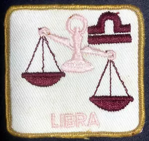 Vintage 1970's Embroidered 3"x3" Libra (B) Zodiac Patch, Astrology, Sew-on NOS - Picture 1 of 3