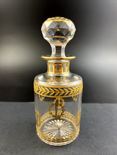 Antique French France Gold Torch & Wreath Glass 7 1/4" Perfume Bottle c1916