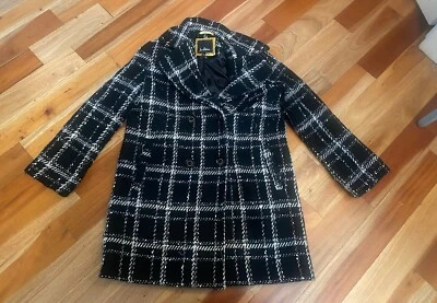 SAM EDELMAN WOMENS TWEED BLACK WHITE WOOL BLEND PEA COAT SIZE SMALL - Image 1 of 4