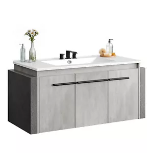 Large - Small Space Saving Bathroom Vanity Sink Combo Floating Storage Cabinet - Picture 1 of 39