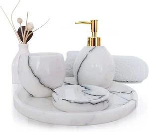 Marmor Badezimmer, Seifenspender, Zahnbürstenhalter, Seifenschale, Organizer Tablett - Bild 1 von 5