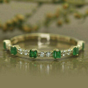 4Ct Princess Cut Emerald Diamond Half Eternity Band Ring 14K Yellow Gold Finish