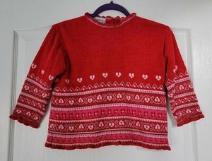 Girl’s CLAYEUX Red & Pink Hearts Stripes Knit Sweater Made in France - Size 6A - Picture 1 of 9