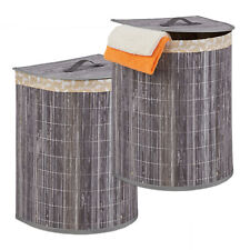  2 x Bamboo Laundry Basket Laundry Bin 30l Dirty Laundry Collector Grey