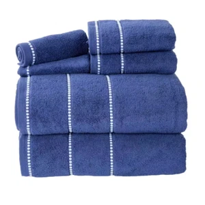 6-Piece Navy/White Luxury Quick Dry 100% Cotton Bath Towel Set - Picture 1 of 5