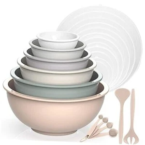 Nesting Mixing Bowls Set with Airtight Lids, 18 Piece Plastic, Includes Khaki - Picture 1 of 7