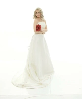 Vestido de novia marfil champán línea A organza falda sin tirantes escote talla 10 Foto 1 de 4