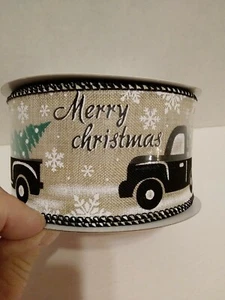 Holiday Time Christmas Ribbon Tan/Black/White 40 Ft "Merry Christmas" Pick-Up - Picture 1 of 8