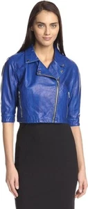 Blank NYC Women's Vegan Leather Crop Jacket in Cobalt Blue Cobalt Blue Small - Picture 1 of 2