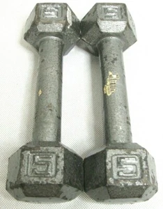 Paar 5 Pfund (10 Pfund insgesamt) Sechskant Gusseisen Hanteln freie Hand Gewichte  - Bild 1 von 7