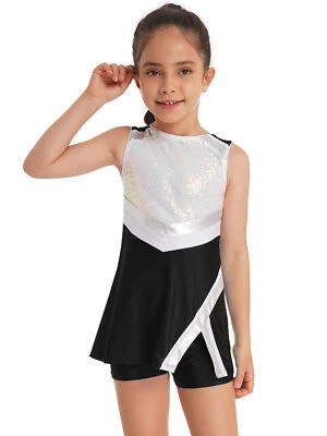 Kids Girls Cheerleading Outfits Uniforms With Pom Poms Headwear Dance Outfit - Image 1 of 4