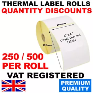 4x6 Zoll 100x150 mm Direkte Thermische Etiketten 250/500 Rolle Zebra Eltron Datamax Citizen - Bild 1 von 12