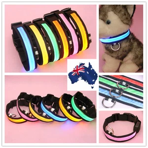 LED COLLAR DOG PET PUPPY FLASHING LIGHT NYLON LEASH HARNESS - Picture 1 of 8