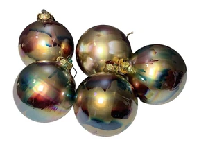 Heavy Cased Glass Swirling Colors 4.25" Christmas Ball Ornament (Lot Of 5) RARE! - Picture 1 of 3