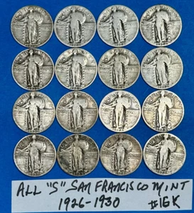 Standing Liberty Silver Quarters Lot of 16 Coins ~ ALL SAN FRANCISCO MINT #S16K - Picture 1 of 6
