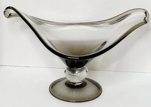 Artisan Smokey Grey to Clear Art Glass Pedestal Bowl Table Center Peace - Picture 1 of 18