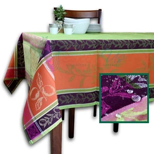 Wipeable Spill Resistant French Citron Cotton Jacquard Tablecloth Green - Picture 1 of 8