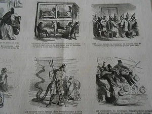 Caricature 1865 de 12 vignettes dont 1 sur Congrès Médecins Les Malades - Foto 1 di 2