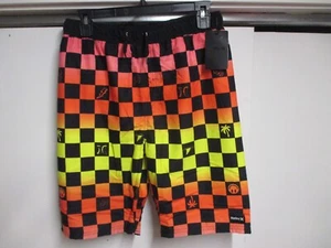 HURLEY BRAND BOYS SWIM SUIT (XL) NWT 3 COLOR CHECK PATTERN VERY COOL KNEE LENGTH - Picture 1 of 7