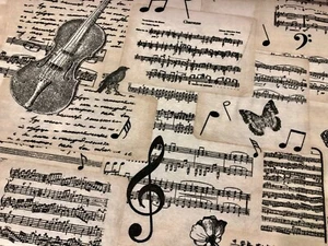 MUSICAL NOTES Cotton Fabric Curtains Music Black Music Note Violin -140cm wide - Imagen 1 de 9
