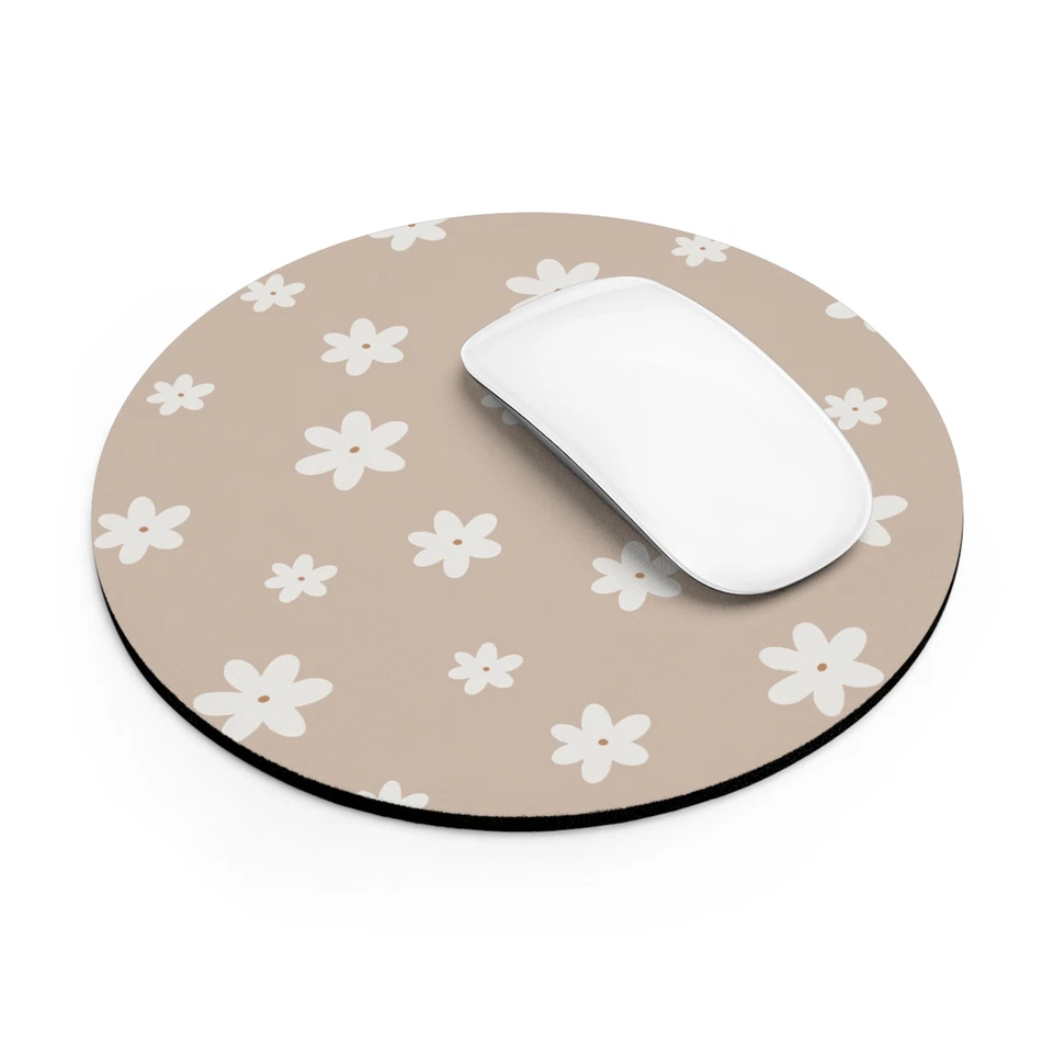 PC Gaming Desk Brown and White Daisy Mouse Pad - Image 1 of 1
