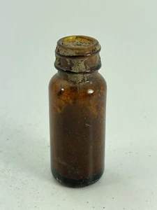 Vintage Toiletry Medicine Mini 2.5" T x 1" Diam Round Brown Glass Bottle S35 - Picture 1 of 6