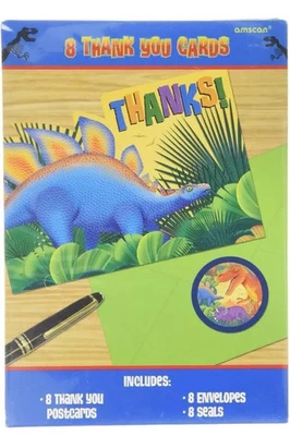 Prehistoric Dinosaurs Jurassic Kids Birthday Party Thank You Notes Cards - Image 1 of 3