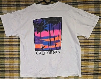 Vtg 90's California Sunset T-shirt, Size XL, White, 100% Cotton, Travel Souvenir - Image 1 of 4