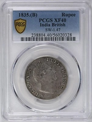 1835. (B) India British Rupee SW-1.47 PCGS XF40  - Image 1 of 3