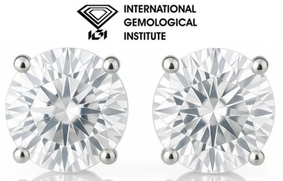 IGI Cert 5.96ct Lab Grown Diamond Stud PLAT Earrings G, VVS2 Round Ideal $11,000 - Image 1 of 4