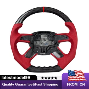 Marco de volante de cuero rojo de fibra de carbono para Audi A6 A7 A8 S8 11-17 térmico - Imagen 1 de 6