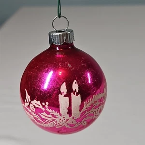 Vintage Shiny Brite Pink Mercury Glass Stenciled Christmas Ornament 2" - Picture 1 of 4