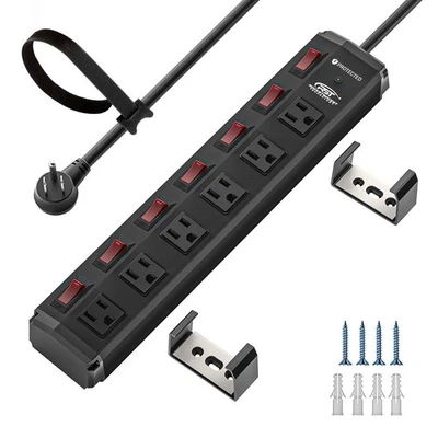 6-Outlets 1200J Power Strip Surge Protector, Flat Plug 6ft Extension Power Cord - Image 1 of 4