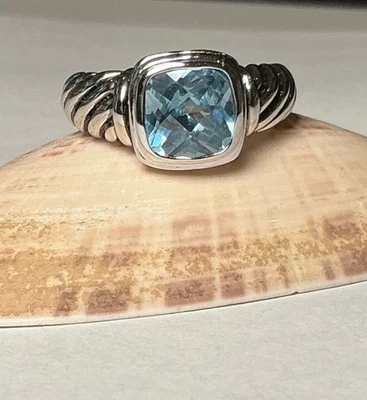 Anillo de damas inspirado en el diseñador 18KGE plata remolino cuadrado azul circonita piedra talla 6-nuevo Foto 1 de 4