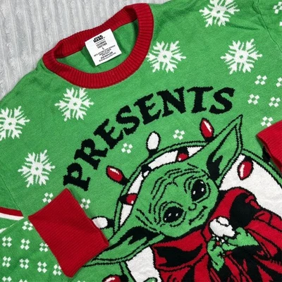 Star Wars Ugly Christmas Sweater Men's L Baby Yoda Grogu Presents Are The Way - Image 1 of 4