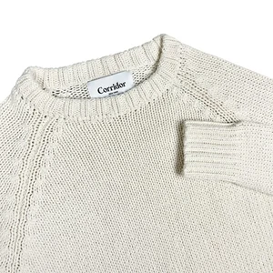 Corridor Sweater Mens Medium Cream Cotton Crew Neck Preppy Fisherman Pullover - Picture 1 of 15