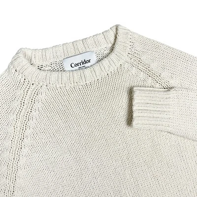 Corridor Sweater Mens Medium Cream Cotton Crew Neck Preppy Fisherman Pullover - Image 1 of 4