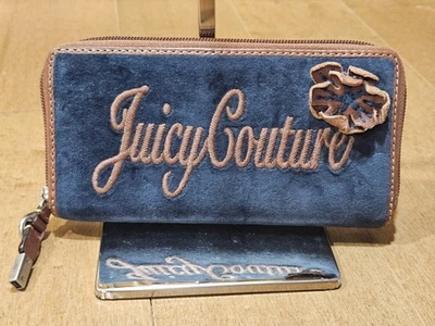 Juicy Couture Y2K винтажный темно-велюровый коричневый кожаный цветок молнии вокруг бумажник - Изображение 1 из 4