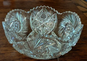 Antique American Brilliant Cut Glass Bowl 8" Lead Crystal Bowl, Elegant Bowl - Picture 1 of 8