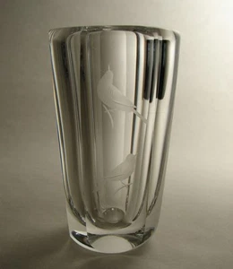 Mid Century Orrefors Sven Palmqvist Art Glass Miniature Vase Engraved Birds sign - Picture 1 of 6