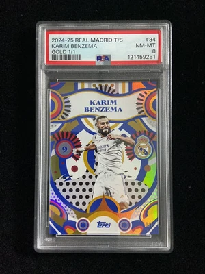 Командный набор 2024-25 Topps Real Madrid Карим Бензема No34 золото 1/1 1 из 1 PSA 8 myy - Изображение 1 из 4