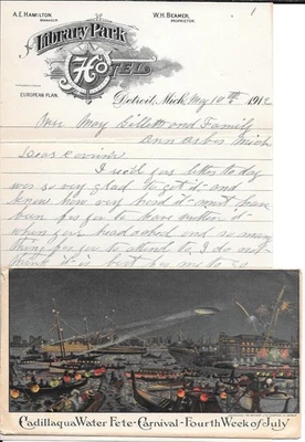Michigan Detroit 1912 Multi-Color Illus. Adv. Carnival Zeppelin Fireworks VF! - Image 1 of 3