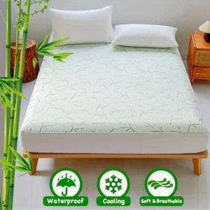 Waterproof Bamboo Mattress Cover Fitted Cooling Sheet 6-14in Deep Pocket, 1pc - Picture 1 of 25