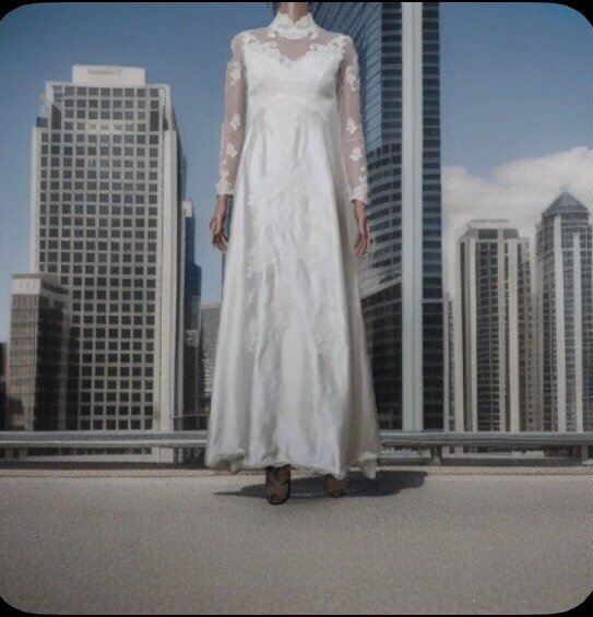 Vestido de novia de encaje para mujer Teeny Priscilla (etiqueta de talla faltante) medidas a cuadros Foto 1 de 4