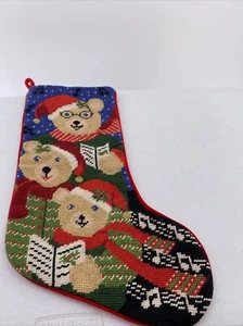 Caroling Bears Weihnachten Nadelspitze Strumpf fertig Samt - Bild 1 von 8