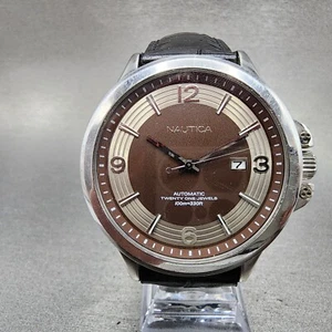 Nautica Automatic Watch men 46mm Gray Dial Steel Date Round N26506 Runs - Picture 1 of 11