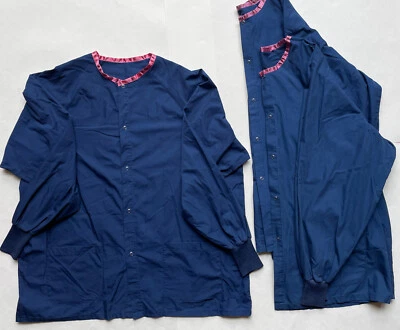 (3) Fashion Seal Warm-Up Long Sleeve Warm Up Scrub Top w/ Pockets Size XL Blue - Image 1 of 3