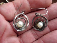  ISRAEL Handcrafted Pearl Sterling Silver 925 Earrings
